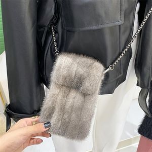 2021 Fashion Mini Mink Hair Coin Purse Crossbody Small Bag Mobile Phone All-Matching Women's Shoulder 220212