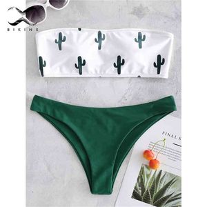 Bikinx Bandeau Swimwear Mulheres Pusham Swimsuit Feminino Cacto Impressão Micro Bikini Sexy Banheira Banheira Bequini 210702