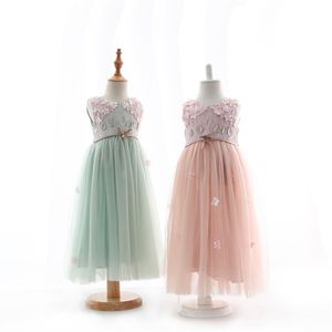 Crianças meninas floral bordado bow colete verão vestidos de verão, princesa kids fada roupas de festa 5 pçs / lote, venda por atacado 210303