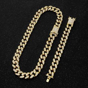 Set collana e bracciale hip-hop da uomo, argento, cristallo di ghiaccio, Miami, catena Cuba, diamante ad acqua pesante, rapper, 2 cm Q0809