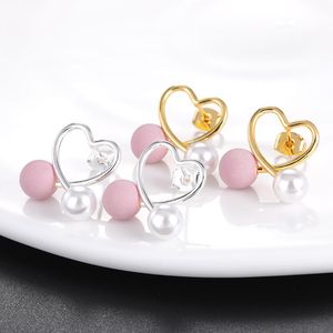 Stud 2021 Pearl Heart Crossed Kolczyki Pink Cute Design Prom Fine Akcesoria Biżuteria Wysokiej jakości Wykwintne kobiety