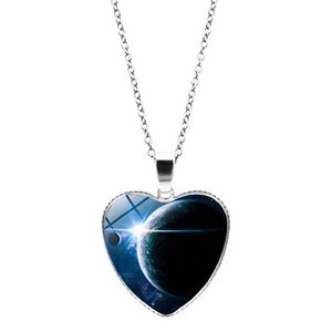 Women Girls Universe Star Moon Heart Neckor Glass Cabochon Pendant Necklace Fashion Jewelry Gift Will and Sandy