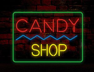 Candy Shop Neon Sign RGB Tubo Bar Loja Negócios Publicidade Decoração de Casa Art Presente de Arte Metal Quadro Tamanho 24''X20 ''