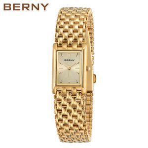 ゴールド腕時計女性のための高級長方形女性の腕時計ゴールデンクォーツ時計ステンレス鋼レディース腕時計モントレファム 220105