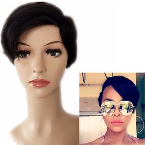 Krótkie ludzkie włosy Pixie Cut Peruki Side Bangs Lace Front Dla Czarnych Kobiet Fryzury Fryzury Wig