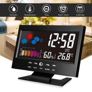 Digital LED Alarm Clock Temperature Humidity Monitor Desktop Weather Station Table Wake Up Snooze Time Date Clocks Voice Control 210310