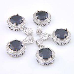 Mix 5 pcs Rodada Black Onyx Gemstone Pingente 925 Pingentes de Prata Esterlina Colares para Lady Girl Women Festa Presentes Novo Luckyshine