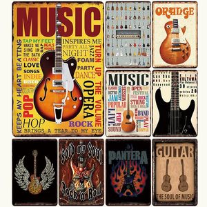 Tops MUSIK GITARRE Metall Zeichen Bar Wand Wand Dekoration Zinn Zeichen Vintage Metall Malerei Wohnkultur Gemälde Plaketten Platte Kunst Poster