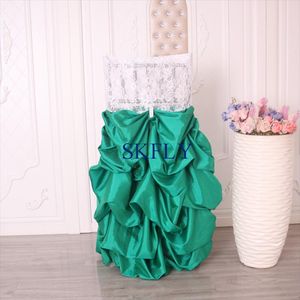 Stolskydd CH130A Unikt design Fancy Wedding Emerald Green Taffeta och White Lace Ruffled Cover With Buckle