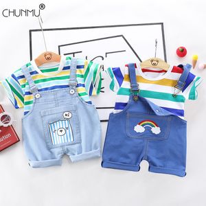 Completi per neonati Completi per bebè estivi Vestiti per neonati in cotone per bambini Top T-shirt + Completi per bretelle Set di vestiti per bambini 210226