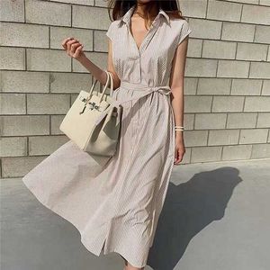 Summer Sundress Women Elegant Dress Plus Size Sleeveless Casual Loose Sashes High Waist Work Midi Vestidos Robe 210529