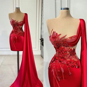 Luxury Hand Made Flower Party Gown With Wrap Dubai Glitter Beads Short Length Robe De Soiree Chic Abendkleider Custom Made Evening Dresses