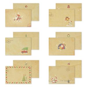 Cartões de felicitações 6pcs Kraft Paper Cartão de Natal Vintage Envelope Poster Carting Letter Writen and Xmas Tree Stickers Chritmas