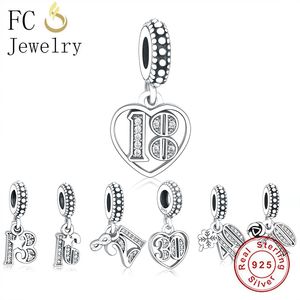 FC Jóias Fit Original Marca Charme Pulseira 925 Silver 13º 21º 21th 50th 70th Bead Fazendo Mulheres Aniversário Berloque 2020 Q0531