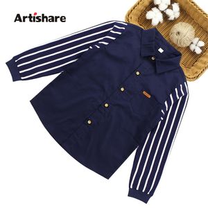 Sale Children Boys Shirts 2 Color Striped Kids Teenage Clothing For 4 6 8 10 12 13 14 Years Wear 210713