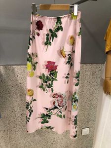 Spódnice Lato Koreański Chic Moda Slim Elastyczna Wysoka Talia Floral Print Silk Sukienka Kobiety Midi Faldas Mujer Szyfonowy Temperament 210610