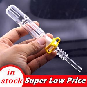 Bruciatore a nafta in vetro femmina da 14 mm bong pipa ad acqua per fumo a mano in pyrex spessa con punta in titanio punta in titanio concentrato Dab Straw pipe per sigarette 2 set