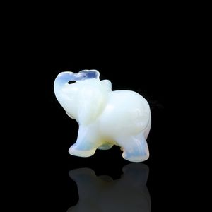 White Artificial Moonstone Hand Carved Mini Elephant Figurines Ornament Home Office Desk Decor Gift C0220
