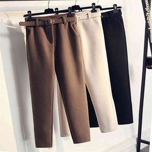 Women Wool pants Casual Solid Autumn Winter Thick Warm Harem Ankle-Length Pants Trousers S-XXL 210925