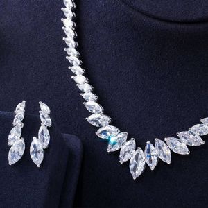 Necklace CWWZircons Top Quality Marquise Cut CZ Cubic Zirconia Wedding Choker Necklace and Earrings Bridal Prom Dress Jewelry Sets T398 H10