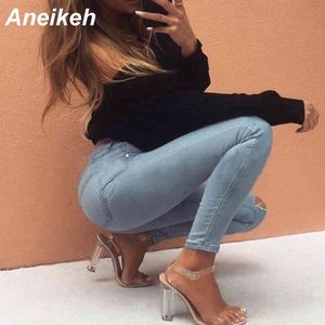 Aneikeh 2021 PVC Jöle Sandalet Kristal Açık Bitti Yüksek Topuklu Kadın Şeffaf Topuk Sandalet Terlik 11 cm Büyük Boy 41 42 K78 Pompalar