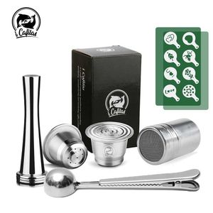 Alimentação de aço inoxidável de aço inoxidável Cápsula permanente Café POD Holder para Nespresso Máquina Bolo Stencils Sifter 210607