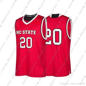 Ucuz Özel NC State Wolfpack NCAA # 20 Kırmızı Basketbol Jersey Kişilik Dikiş Özel Herhangi Bir Adı Numarası XS-5XL