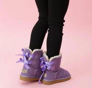 2021 HOT kids Bailey 2 Bows Boots Leather toddlers Snow Boots Solid Botas De nieve Winter Girls Footwear Toddler Girls Boots