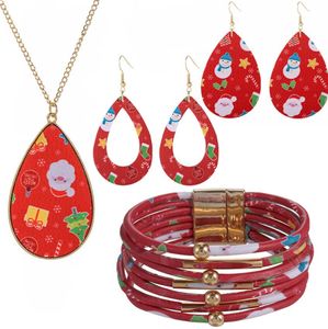 Großhandel Weihnachtsschmuck, europäisches und amerikanisches Leder-Schneemann-Halskette, Weihnachtsmann-Ohrringe, Armband-Set