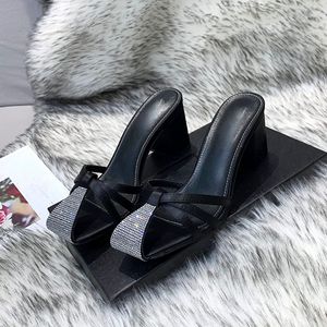 Women's sandals latest summer authentic leather high heels striped ladies casual wear thick heel outdoor shopping letter slippers box rhinestone wedding shoes