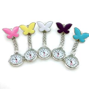 Fashion Metal Nurse Watches Butterfly Cartoon Design Charm Women Medical Military Brooch Pocket Red Cross Analog Quartz Clock.