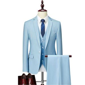 (Jackor + Vest + Byxor) 2021 Högkvalitativa Business Blazers / Bästa Bröllopsbröllopets bröllopsklänning Tre-Pipe Suit / Man Tuxedo x0909