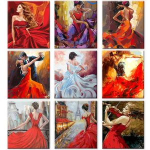 Kadın Boyalı toptan satış-Resimler Ruopoty Kadın Sayılarla Boyama Dans Çizim Tuval Üzerinde Çizim