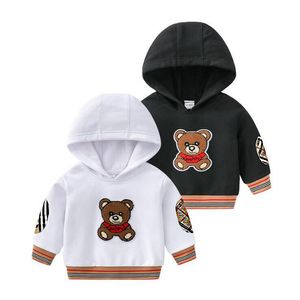 Moda Neonati maschi Ragazze Cartoon Bear Felpe con cappuccio in cotone per bambini Felpa con cappuccio scozzese Autunno Inverno Abbigliamento per bambini