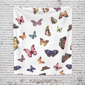 Tapestries Laeacco Fashion Tapestry Pink And Blue Various Butterflies Branches Plant Wall Hangings Home Living Room Bedroom Decor Polyester