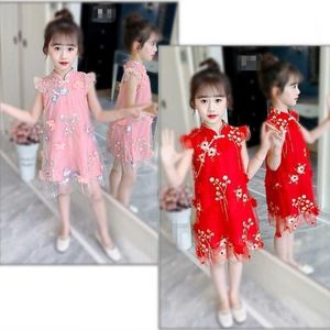 Ny sommar kinesisk stil mode tjej klänning Q0716