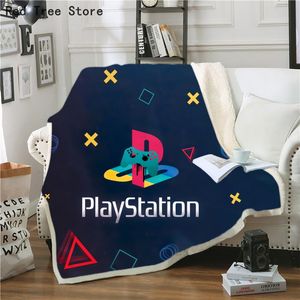 Navy Blue Cartoon Playstation Printed Blanket Kids Children Sofa Quilt Cover Travel Picnic Bedding Gamepad Game Controller