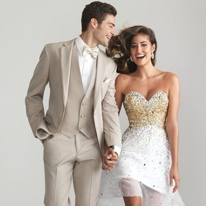 Custom Made Beige Groom Tuxedos Handsome Man Prom Suit Party Dress Men's Business Suits (Jacket+Pants+Vest+Tie) NO:431