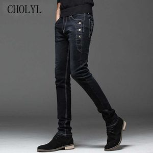 2020 Nowe męskie Dżinsy Dżinsy Proste Pełna długość Spodnie z Wysoką Elastyczności Spodnie Slim Dla Mężczyzna Moda Blackhigh Quality Jean Y0927