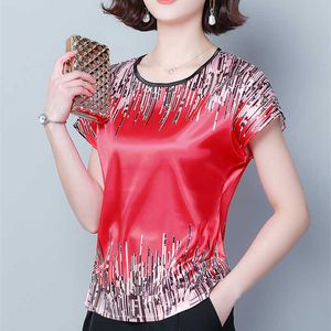 Koreańska moda jedwabna kobieta bluzka letnie luźne podstawowe koszule satynowe pracy Blusas feminina topy plus rozmiar XXXL 210531