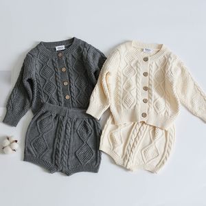 Brand Cotton Boys Girls Knit Sweater Cardigan + Shorts New Autumn Winter Children Clothing Baby Clothes Suit 210309