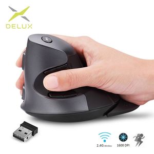 Delux M618GX ergonomische verticale draadloze muis knoppen DPI optische muizen met kleuren Silicon rubberen kast voor pc laptop