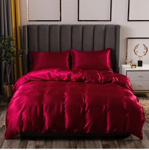 Luxury Satin Bed Sheets Imitation Silk Bedding Set Soft Duvet Cover Drottning King Linne Pillowcases för hemtextil Ropa de Cama