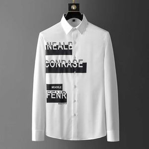 Wiosenne koszule Mężczyźni Leeter Z Długim Rękawem Dorywczo Koszula Czarny Biały Formalny Biznes Dress Koszulka Homme Streetwear Bluzka Społeczna 210527
