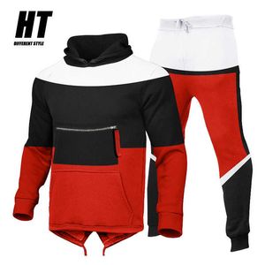 Hooded Patchwork Men's Sportswear Sets Spring Autumn Thick Casual Brand Tracksuit Men 2 Piece+Sweatpants Fashion Sweat Suit Male 210603