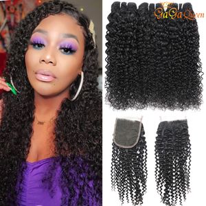 Cachos de cabelo encaracolado brasileiro com fechamento Cabelo virgem encaracolado brasileiro com fechamento Extensões de cabelo humano brasileiro não processado Kinky Curly