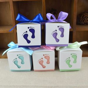 Bevorzugung Halter Baby Fuß Süßigkeiten Box Babyparty Wagen Papier süße Tasche Fußabdrücke Partyboxen Taufbehälter Geschenk