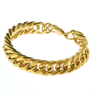 18K gold Tone Miami Curb Chain Bracelet Stainless steel 3.5~10mm Width Bracelet Bangle