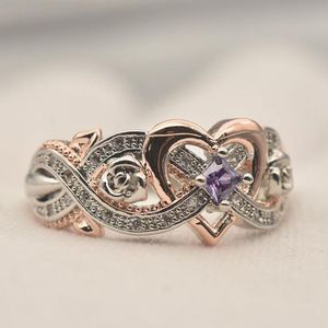 Fedi nuziali UILZ 2021 Classico per le donne Moda Bicolore a forma di cuore Anello viola CZ abbagliante Gioielli di fidanzamento femminile