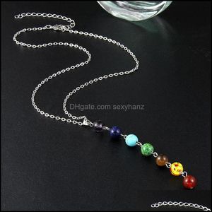 Ожерелья подвески ювелирные изделия Sier Simple Style 7 Chakra Mticolor Natural Stone Beads Beads Подвесной ожерелье Длинная цепь для женщин очарование Collier Col